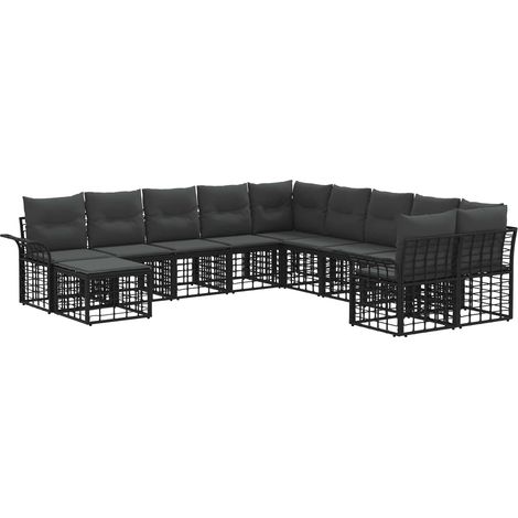 Outdoor-Sofagarnitur 11 pcs Schwarz und Dunkelgrau Polyester vidaXL