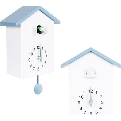 Kuckucksuhr, Wanduhr mit Kuckucksgeräuschen, Design-Pendeluhr, Vogelhaus, Wanddekoration für Wohnzimmer, Küche und Büro (4. Grau) (1/5)