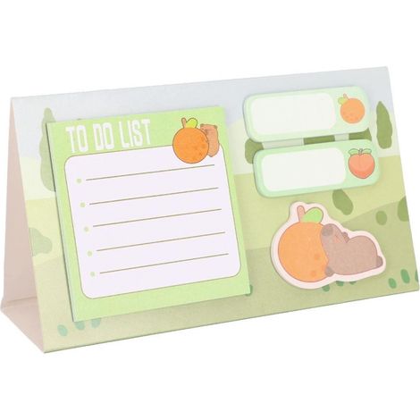 Capibara con notas adhesivas naranjas