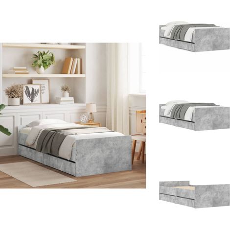 Cadre de lit avec tiroirs sans matelas gris béton 90x190 cm - Cadre De Lit - Lit Double - Meuble De Chambre - Rangement Sous Lit - Tiroir Intégré (1/5)