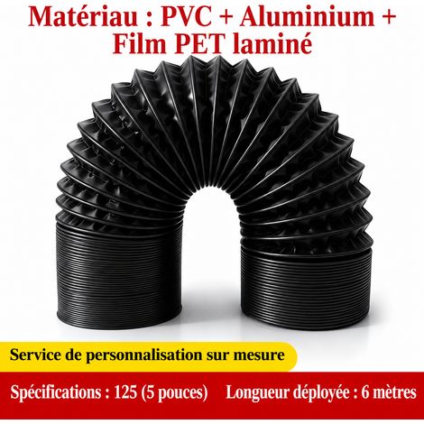 Gaine de ventilation flexible composite PVC et aluminium Ø 125 mm 6 m noir 125 5 6 13 × 13 × 32 cm 1,1 kg – Livraison gratuite