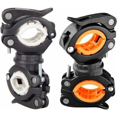 - 2 Pcs Pince à Vélo Lampe de Poche Orange et Blanc, Support d'éclairage de vélo Rotatif à 360°, Lampe de Poche pour Vélo, Universel Clip Lampe Torche Vélo Support de Fixation (1/5)