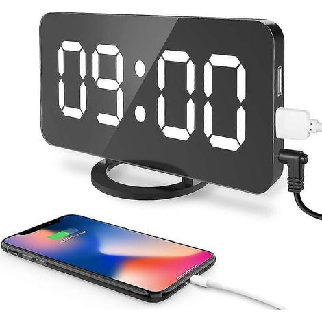 Réveil numérique, grand écran LED, deux ports de chargement USB, mode de variation automatique de la luminosité, fonction snooze pratique - lumière blanche (1/5)