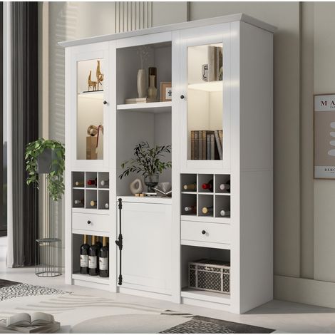 Vetrina LED 143 x 45,5 x 170 cm bianca in MDF con ante in acrilico HAVRYA (1/5)