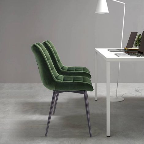WOLTU 6 x Esszimmerstühle 6er Set Esszimmerstuhl Küchenstuhl Polsterstuhl Design Stuhl mit Rückenlehne, mit Sitzfläche aus Samt, Gestell aus Metall, Dunkelgrün (1/4)
