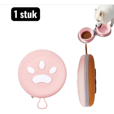 Gamelle double pliable pour chien et chat en silicone avec conception anti basculement pour nourriture et eau format portable pour voyages et activités extérieures couleurs rose et marron (1/4)
