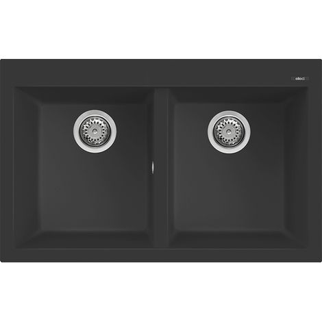 Lavello Elleci Incasso 2 vasche 79x50 Quadra 350 Granitek Nero LGQ35040 (1/3)