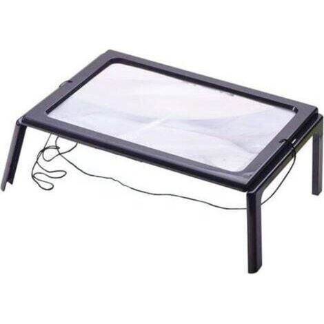 Lupa de lectura con 4 luces LED y aumento de 3x. Lupa rectangular tamaño A4 con lámpara de aumento y soporte.