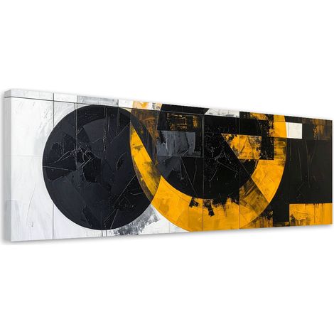 Stampe su Tela, Astrattismo texture cerchi forme nero giallo, 90x30 (1/5)