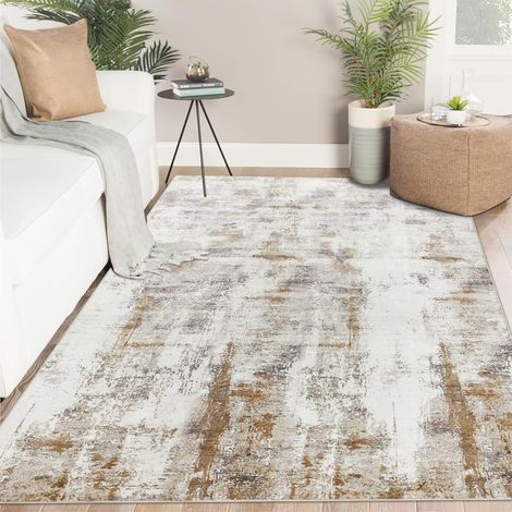 Tapis Salon 160x230cm Grand Tapis Chambre Lavable en Machine Beige Marron Doux Poil Ras AntidéRapant Moderne Tapis De Chambre Salle à Manger Salon Decoration
