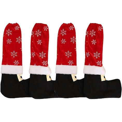 Set mit 4 weihnachtlichen Stuhlbeinüberzügen mit Weihnachtsmann-Motiv, zum Dekorieren von Tischbeinen und für Weihnachtsfeiern.