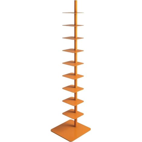 Bibliothèque en métal de 9 étages, étagère de Rangement en Fer, Tour à Livres Verticale, bibliothèque Ouverte rotative à 360 degrés du Sol au Plafond, adaptée au Salon et au Bureau (Orange) (1/5)