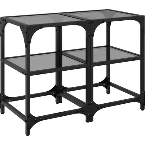 Tables basses avec dessus en verre noir 2 pcs Table de salon Table de café 30x30x45 cm acier (1/5)
