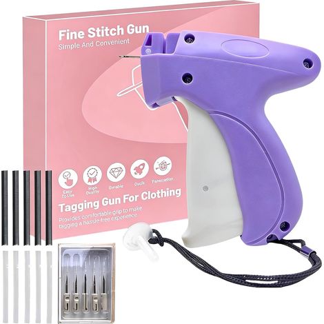 Pistolet Étiquette Textile pour Vêtements, Étiqueteuse Vêtement avec 5 Aiguilles et 1000 Attaches de 5mm, Machine à Coudre à Main Portable pour Ourlet Facile et Retouche Rapide, Violet (1/5)