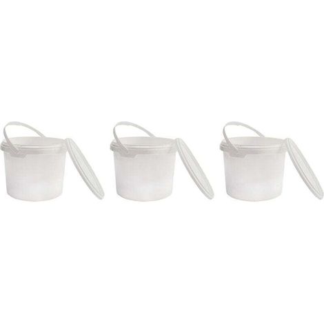 Seau en Plastique de qualité Alimentaire avec Couvercle, Blanc, 100% recyclables, 1L x 3 pièces (1/4)