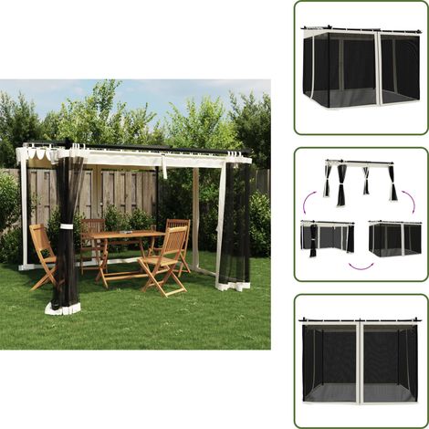 The Living Store Tonnelle avec parois en filet crème 3x3 m acier - Gazebo - Tonnelle De Jardin - Abri Extérieur - Structure Extérieure - Parasol (1/5)