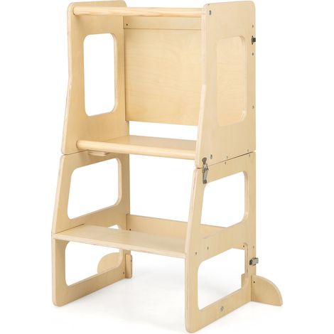 Tour de cuisine debout pliable 3 en 1 pour tout-petits avec tableau noir - naturel (1/5)