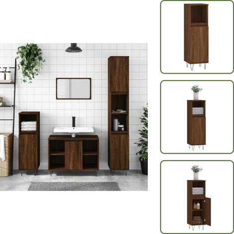 The Living Store Armoire de bain chêne marron 30x30x100 cm bois d'ingénierie - Meuble De Salle De Bain - Armoire De Salle De Bain - Rangement Salle De Bain - Commode Salle De Bain - Design Industriel