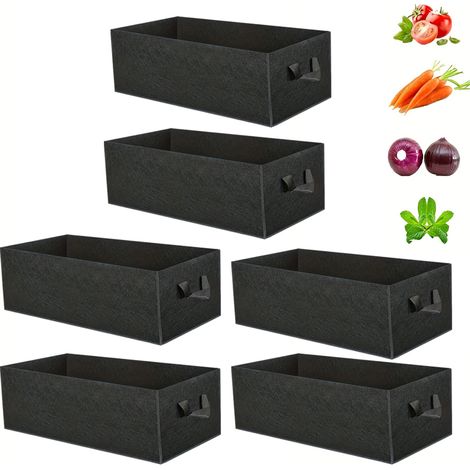 Lot de 6 sacs de culture pour jardinière surélevée rectangulaires avec poignées, noirs, légumes,pommes de terre,oignons, 60 x 30 x 20 cm (1/5)