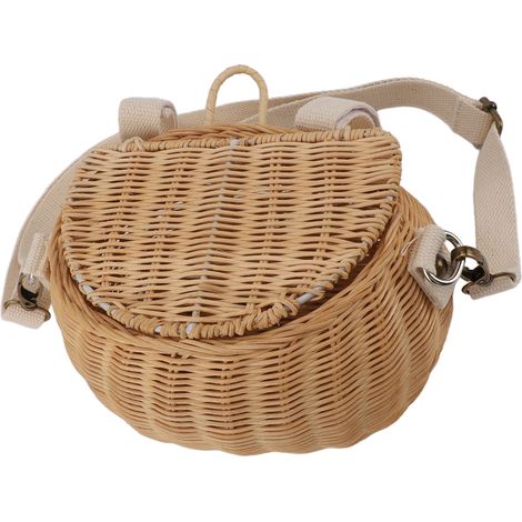 Panier Vélo Enfant Osier Tressé avec Couvercle, Sangle Réglable, Léger et Robuste, pour École et Voyages (1/5)