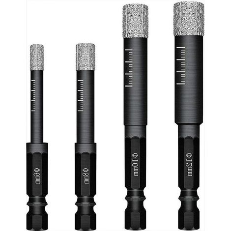 Forets - 4 pièces - Coffret de forets - Forets pour carrelage - Noir - 6 mm, 8 mm, 10 mm, 12 mm - Pour carrelage, porcelaine, faïence, céramique, verre et pierre (1/5)