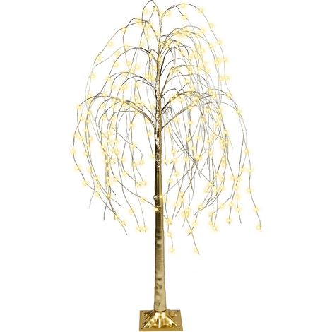 Albero di Natale artificiale da esterno e interno con luci LED preilluminato in PVC stile scandinavo 180 cm Oro Balioni (1/5)