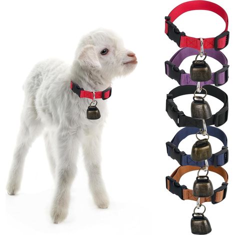 Paquete de 5 collares de cabra con cascabeles de nailon para pequeños animales de granja, cabras, ovejas y vacas, con collar antipérdida (1/5)