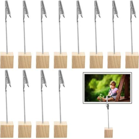 BUNTHAUS 12 Pièces Porte Photos en Bois avec Clips Crocodile, Supports de Cartes Multifonctionnels pour Décoration Maison Bureau, Fête Mariage, Support Menu et Numéro de Table (1/4)