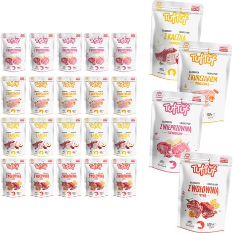 Alimento húmedo para perros TufTuf, mezcla de sabores, sobres de 20 x 500 g, sabor a carne. (1/5)