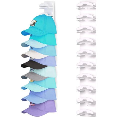 Porte-chapeaux mural – Blanc – Jusqu'à 10 casquettes – Montage vis ou adhésif – Rangement (1/5)
