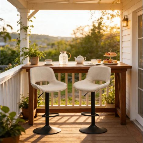 Sillas de bar giratorias regulables de lino beige pack 2 OKMYHOME (1/5)