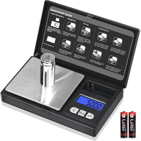 Balance de poche miniature 200 g/0,01 g avec 6 unités, fonction tare, pesée numérique en grammes pour bijoux, médicaments, café, herbes, noire. (1/5)