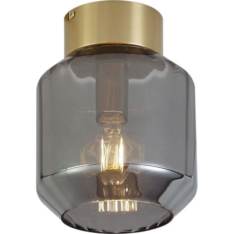Moderne Deckenleuchte Messing mit Rauchglas - Stiklo