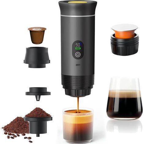 Machine à Cafe Portable,3 En 1 Cafetière à Expresso Chauffage Électrique,Rechargeable,Pour Camping et Voiture,Chauffage Rapide,compatible avec Capsules K-Cup et café moulu,Pour voyage (1/5)