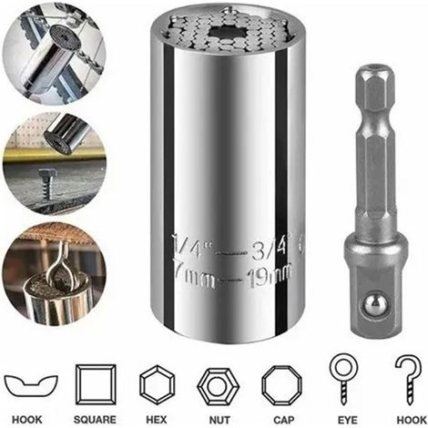 2er-Set Universal-Steckschlüssel 7–19 mm, Chrom-Vanadium-Stahl, verchromter Multifunktionssockel für Schlagschrauber (1/5)