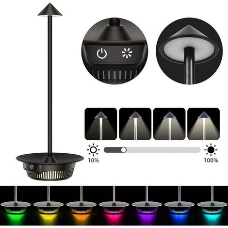 Lampe de table sans fil rechargeable, lampe de table LED à commande tactile, veilleuse de bureau RVB, lampe de chevet, veilleuse grise et noire (1/5)