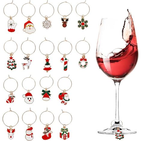 18 Marque-Verres de Noël pour Verres à Vin, Étiquettes d'Identification pour Verres à Champagne et Cocktails, Jolis Marqueurs pour Verre à Pied, Accessoires à Vin (1/5)