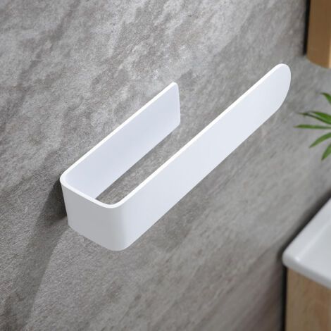 Porte-serviettes mural autocollant blanc en forme de U, barre et anneau porte-serviettes en acrylique peu encombrant pour salle de bain, sans perçage (1/5)