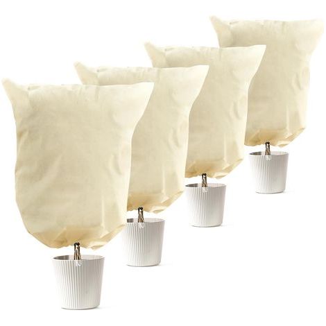 Lot de 4 Housse Hivernage Plante 80g/m² - Protection Anti-Gel Réutilisable pour Plantes en Pot Extérieur, 60x80cm avec Cordon de Serrage (1/5)