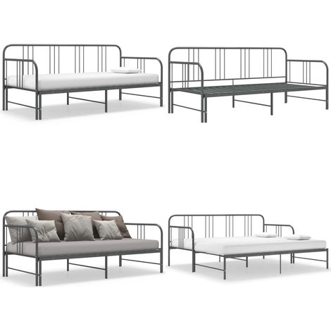 Cadre de canapé-lit extensible sans matelas gris métal 90x200cm - Canapé Convertible - Lit Invité - Lit Compact - Mobilier Salle Séjour - Literie - Home & Living (1/5)