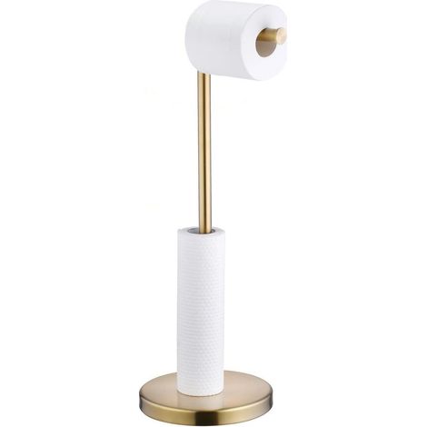 Freistehender Toilettenpapierhalter aus Edelstahl für Badezimmer, 5 Rollen, mit robustem Standfuß, rostbeständig, 15 x 56 cm, Gold (1/5)