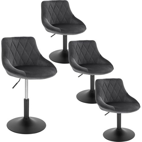 WOLTU Juego de 4 Taburete de Bar de Terciopelo, Silla de Bar, Taburete de Salón Con Respaldo, Rotación de 360°, Altura Ajustable, Gris Oscuro