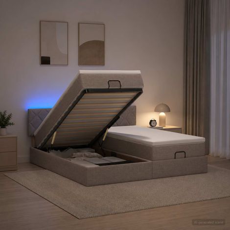 vidaXL Lit coffre avec matelas et LED Taupe 180 x 200 cm Tissu (1/5)