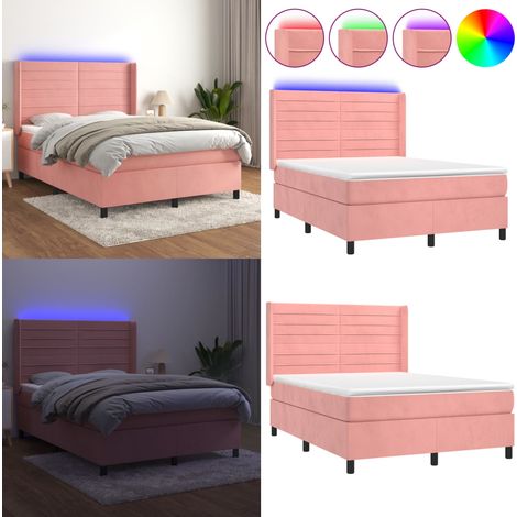 Boxspringbett mit Matratze & LED Rosa 140x200 cm Samt - Boxspringbett - Samtbett - Kinderzimmerbetten - Jugendzimmer - Rosa Bett - Home & Living