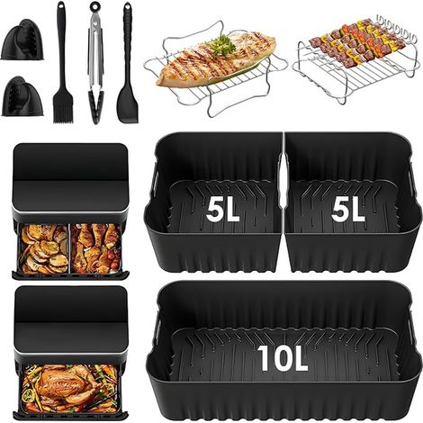 Moule Silicone Air Fryer Accessoires pour 10L Twinfry Airfryer Silicone Plat, Grille Racks, Paniers à Friture, Grille de Grille, Tong Inclus (1/5)