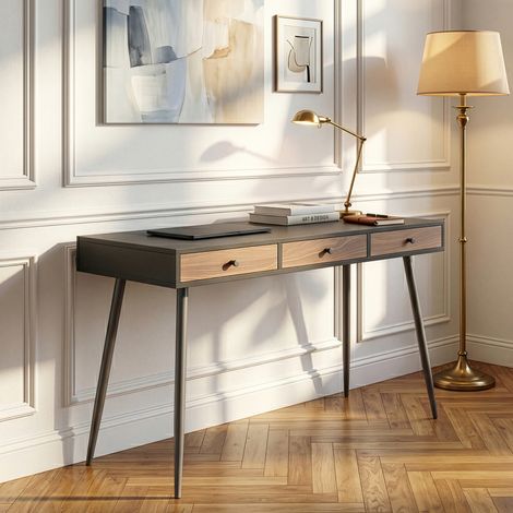 Schreibtisch Tumba 115x48x76 cm Schwarz/Walnussoptik [en.casa] (1/5)