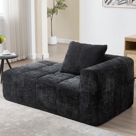 Canapé méridienne noir 158x90x60cm, livré monté, coussins moelleux, poches latérales, design épuré et élégant (1/5)