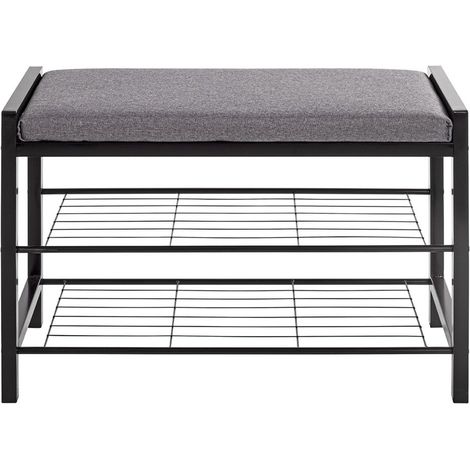 Banc d'assise en métal coloris noir et tissu coloris gris -longueur 75 x profondeur 32 x hauteur 50 cm (1/4)
