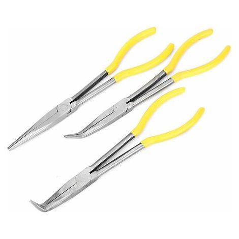 3pcs Pinces à Bec Long en Acier au Carbone Pinces Extra Longues avec Pointe Droite Coudée Pour Électriciens Craft Outil Set (1/5)