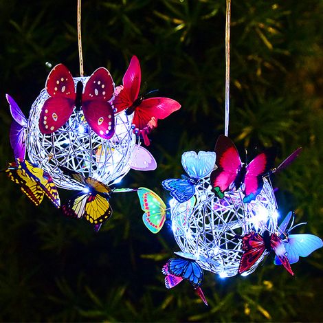 Hängende Solarlaterne mit bunten Schmetterlingen, LED-Solar-Lichterkette aus Metall, IP65 wasserdicht für den Garten (1/5)